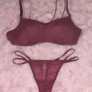 VS PINK Dusty Rose Rhinestone Bra & Panty Set – Size L – NWOT